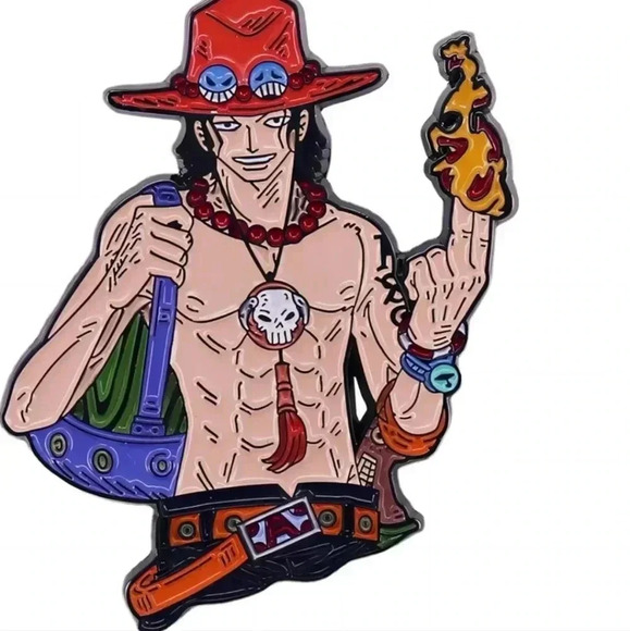 Fire skull hat brand new one piece Luffy manga pins enamel brooch pin accessorie - Picture 2 of 5